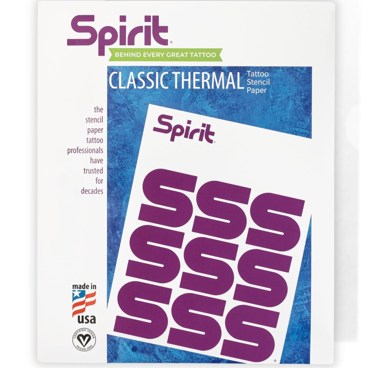 Spirit A4 Tattoo Transfer Paper - 25 Count Certified Vegan Stencil Paper with High - Visibility Purple Dye - Tattoo Unleashed