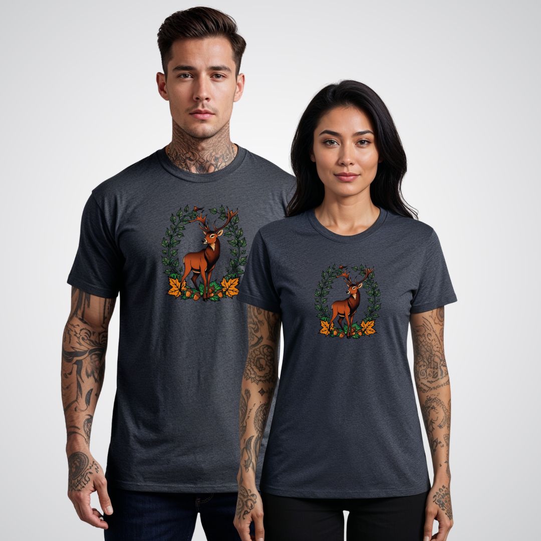 Stag with Antlers Covered in Ivy Unisex T-Shirt - Tattoo Unleashed