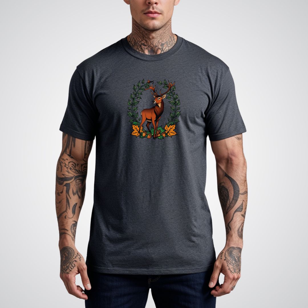 Stag with Antlers Covered in Ivy Unisex T-Shirt - Tattoo Unleashed