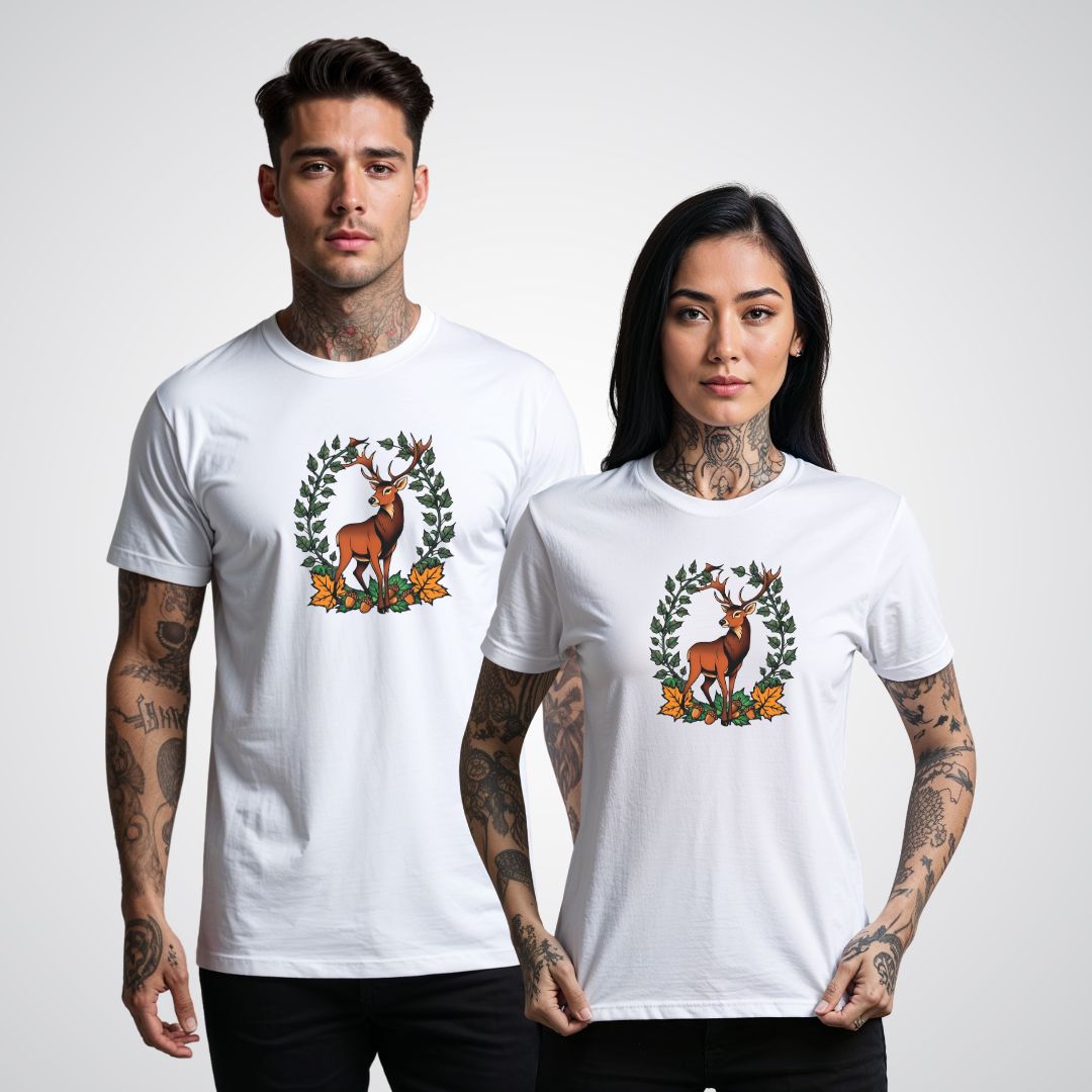 Stag with Antlers Covered in Ivy Unisex T-Shirt - Tattoo Unleashed