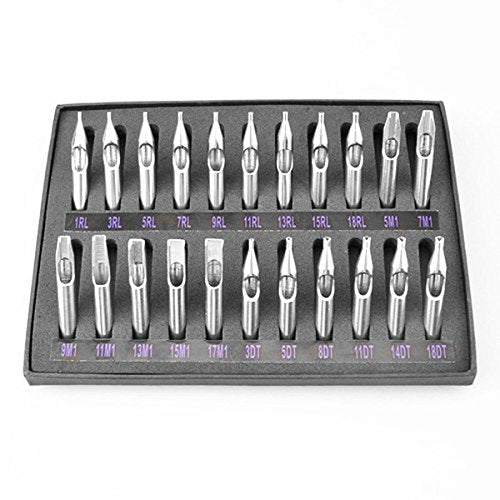 Stainless Steel Tattoo Tip Kit with Cleaning Brush - 22pcs - Tattoo Unleashed