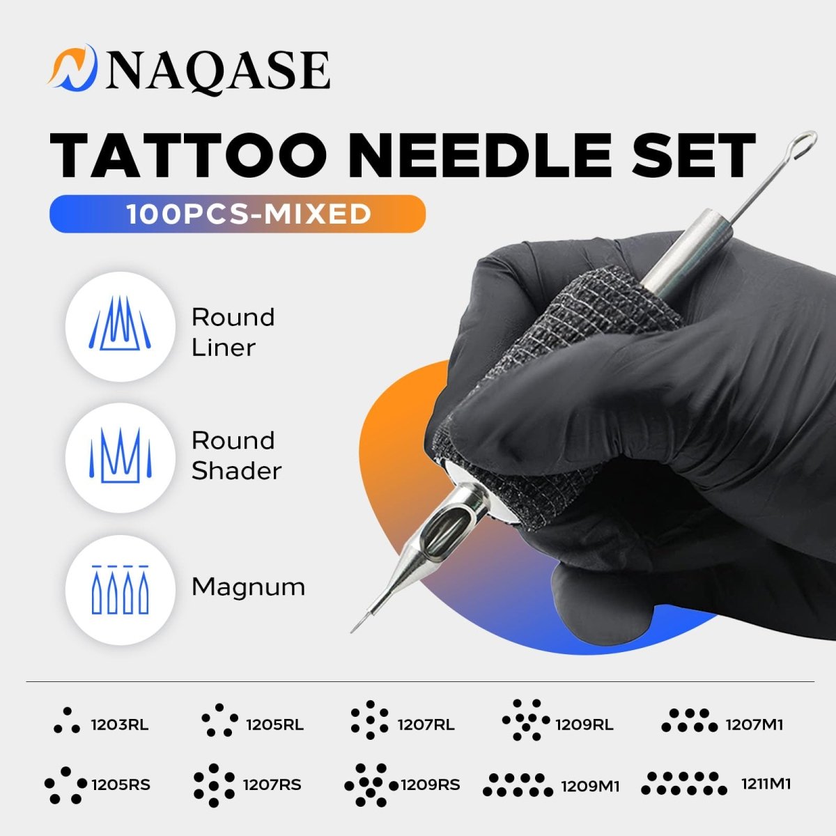 Tattoo Needles Set by NAQASE - 100pcs Mixed RL, RS, M1 - Tattoo Unleashed