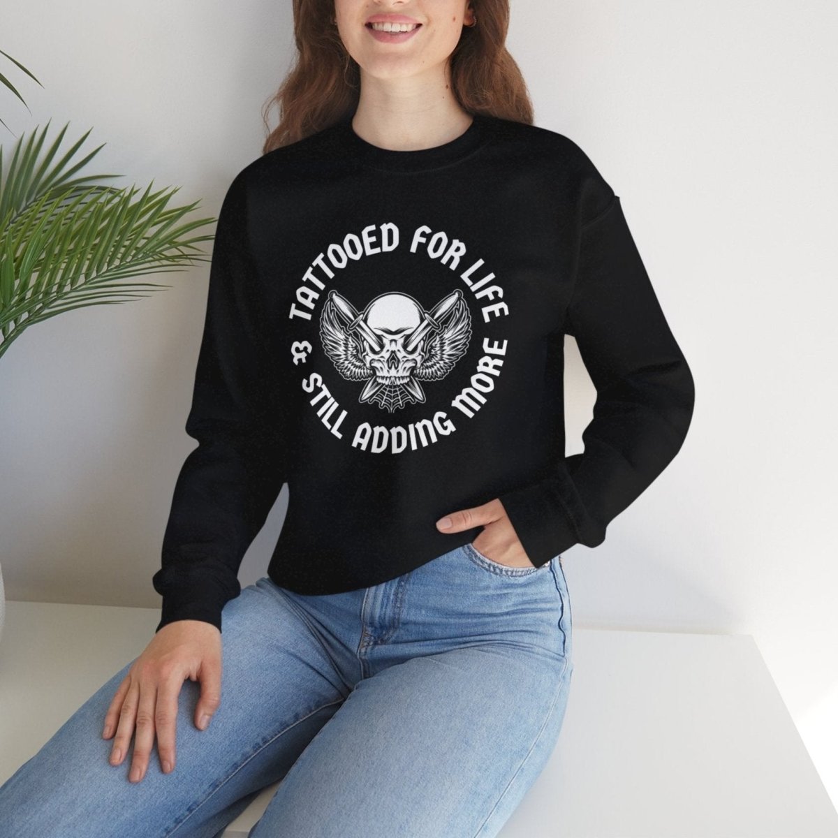 Tattooed For Life & Still Adding More Unisex Crewneck Sweatshirt - Tattoo Unleashed