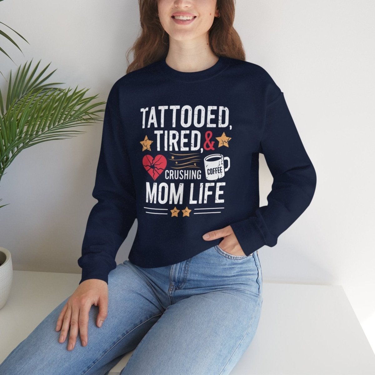 Tattooed, Tired, & Crushing Mom Life Unisex Crewneck Sweatshirt - Tattoo Unleashed