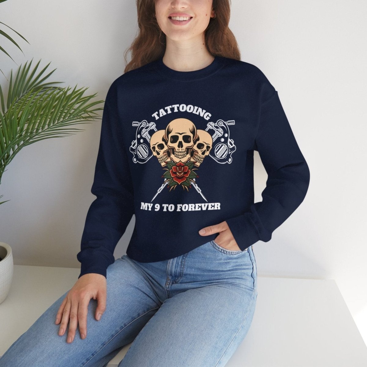 Tattooing my 9 to forever Unisex Crewneck Sweatshirt - Tattoo Unleashed