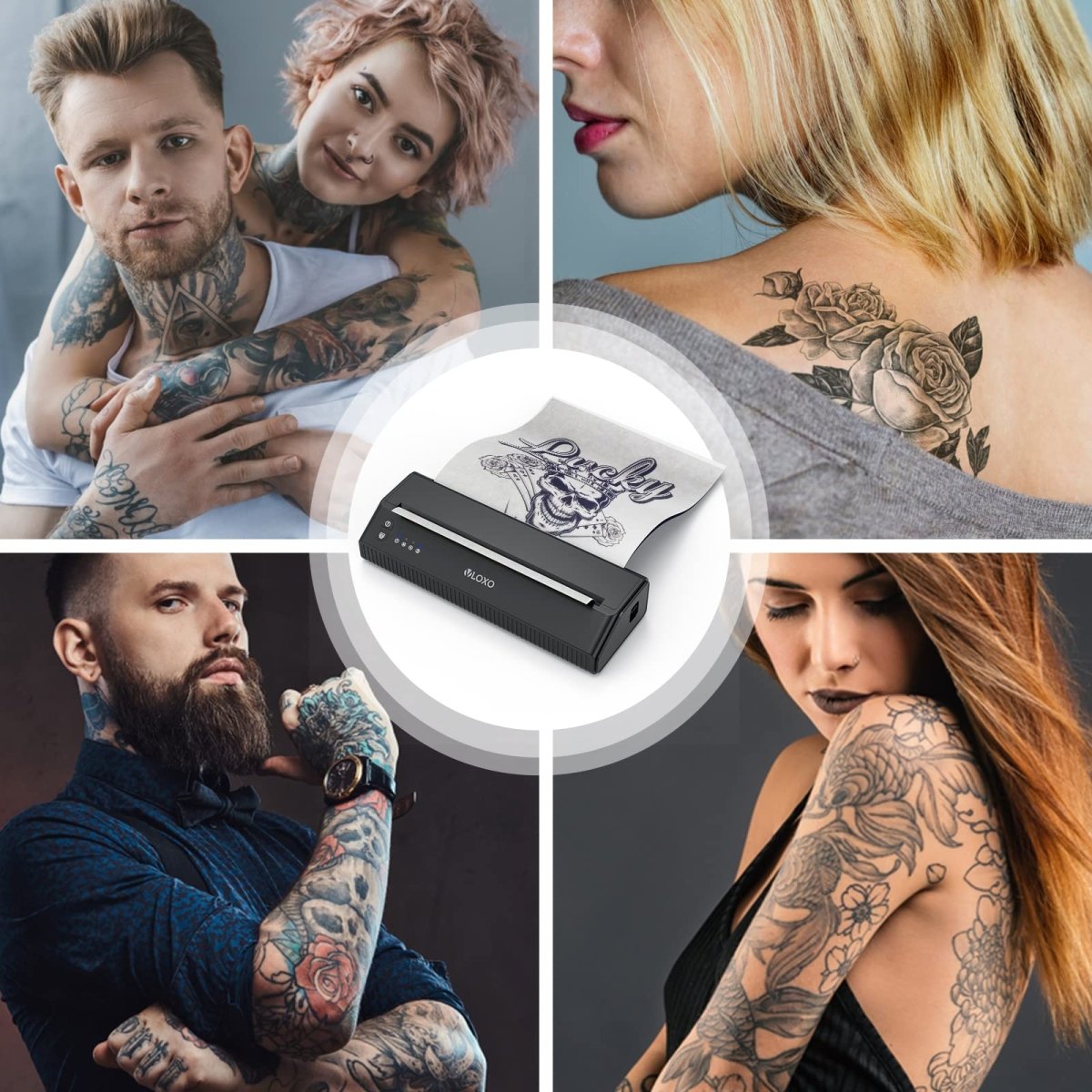 VLOXO Wireless Tattoo Stencil Printer - Portable Bluetooth Thermal Transfer Copier with 10 Transfer Papers - Tattoo Unleashed