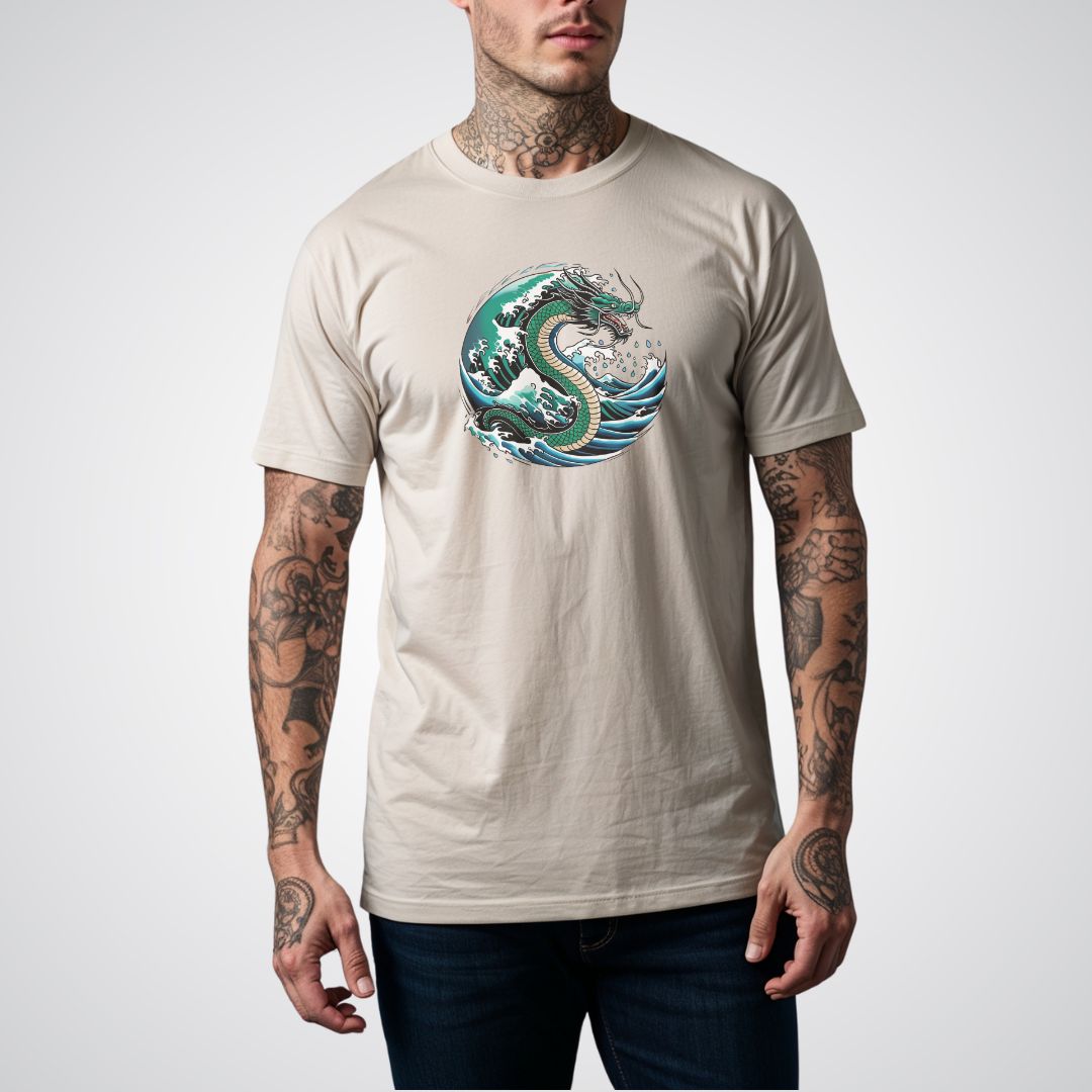 Water Dragon with Waves Japanese Tattoo Unisex T-Shirt - Tattoo Unleashed