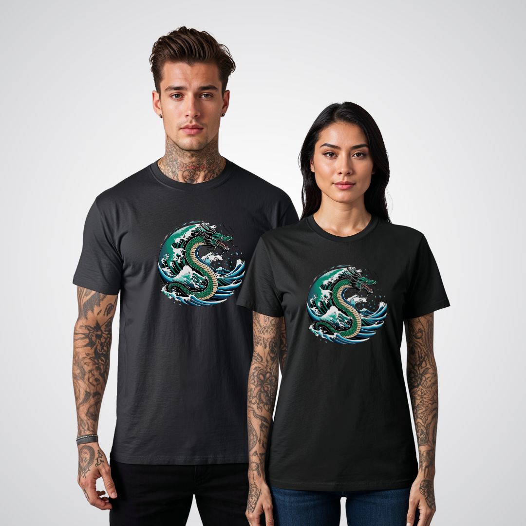 Water Dragon with Waves Japanese Tattoo Unisex T-Shirt - Tattoo Unleashed