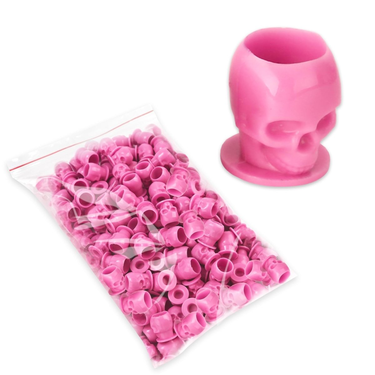 Yilong Pink Disposable Tattoo Ink Caps Skull with Stable Base - 100pcs - Tattoo Unleashed