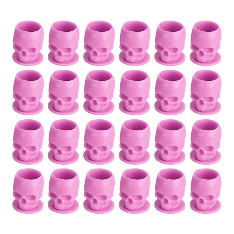 Yilong Pink Disposable Tattoo Ink Caps Skull with Stable Base - 100pcs - Tattoo Unleashed