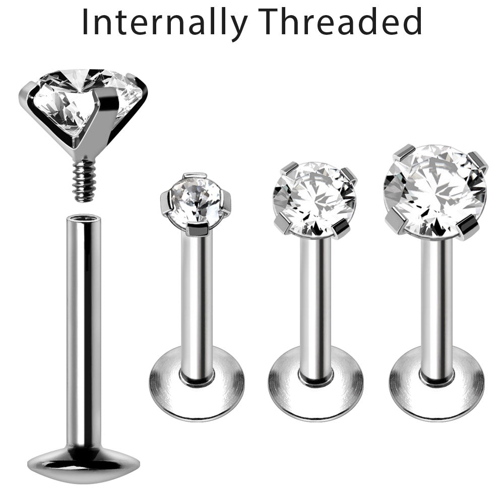 Labret Steel Prong Set Large CZ